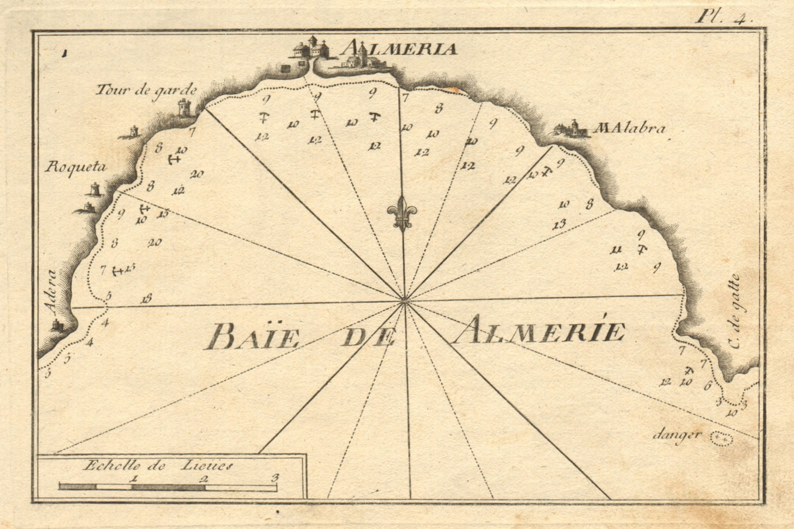 Baie de Almerie. Almeria Bay. Roquetas de Mar. Spain. ROUX 1804 old map